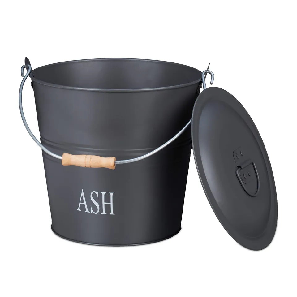 relaxdays-ascheeimer-mit-deckel-12-liter-grau image 1