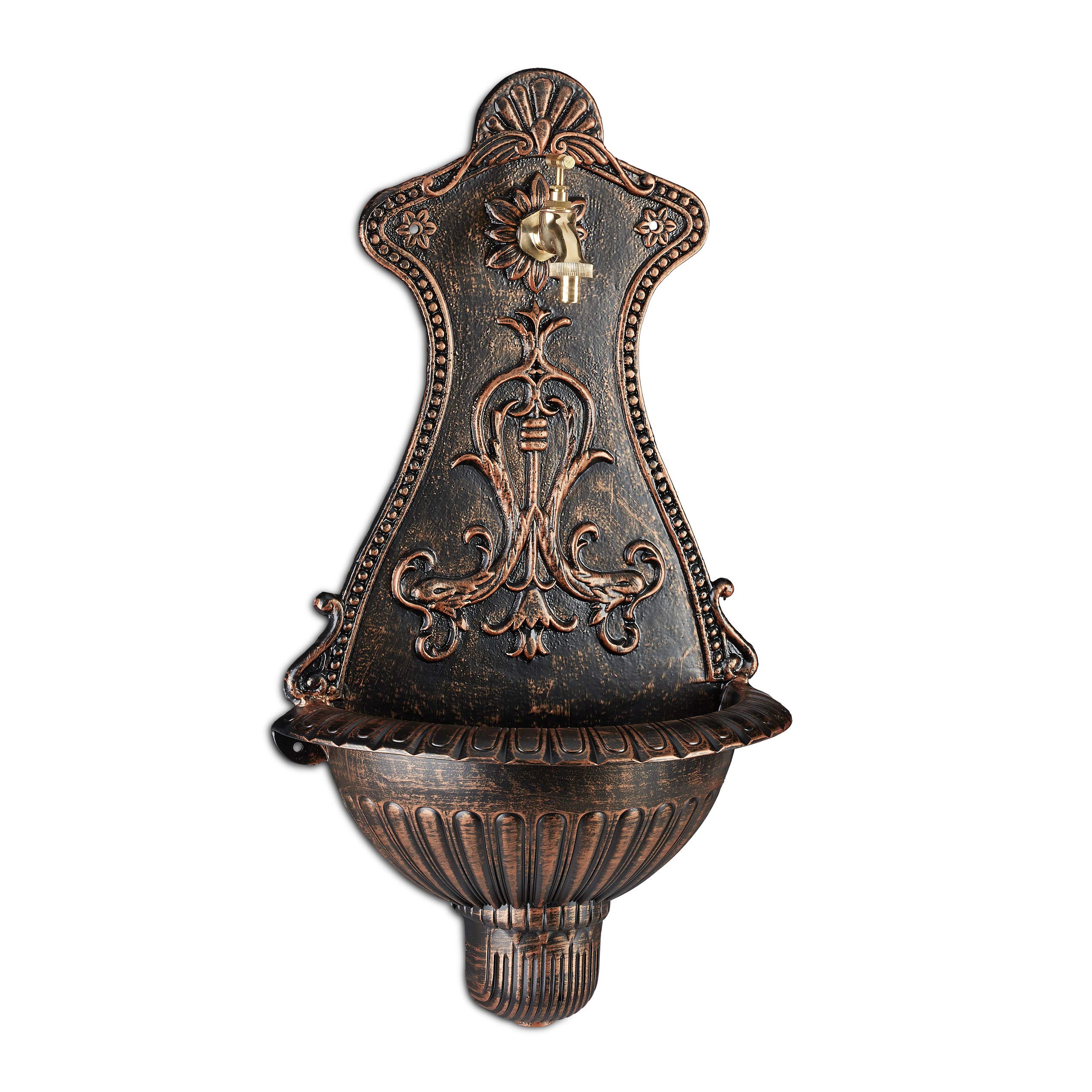 relaxdays-wandbrunnen-nostalgie-waschbecken-bronze-66-x-37-x-19-5-cm image 1