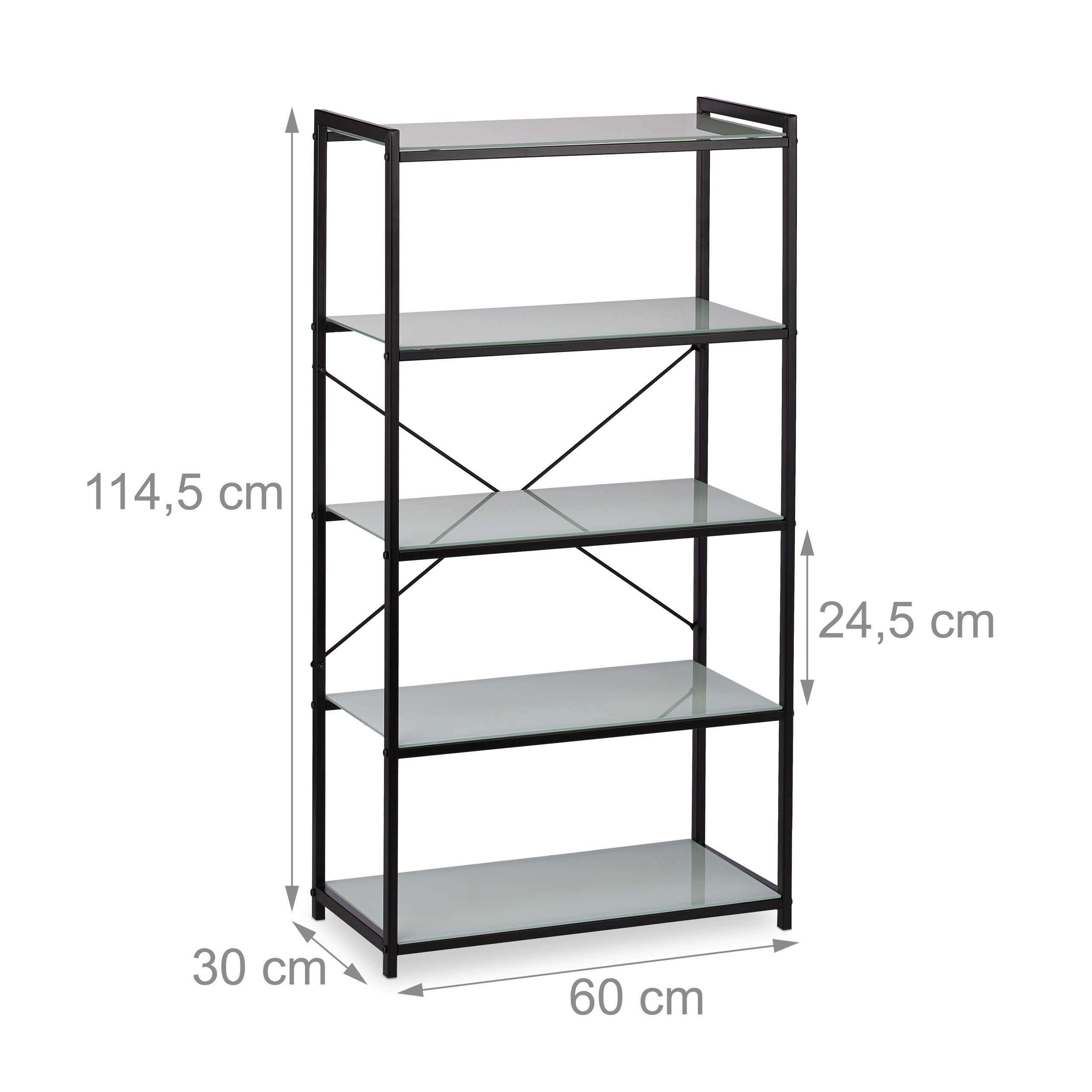 relaxdays-standregal-glas-metall-5-f-cher-114-5x60x30-cm-schwarz image 3