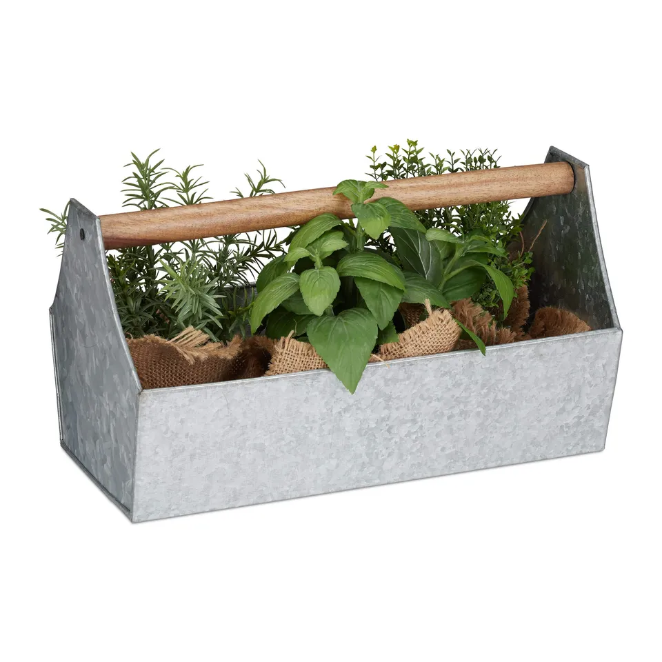 relaxdays-blumenkasten-eisen-silber-mit-holzgriff-20-x-36-x-20-cm image 1