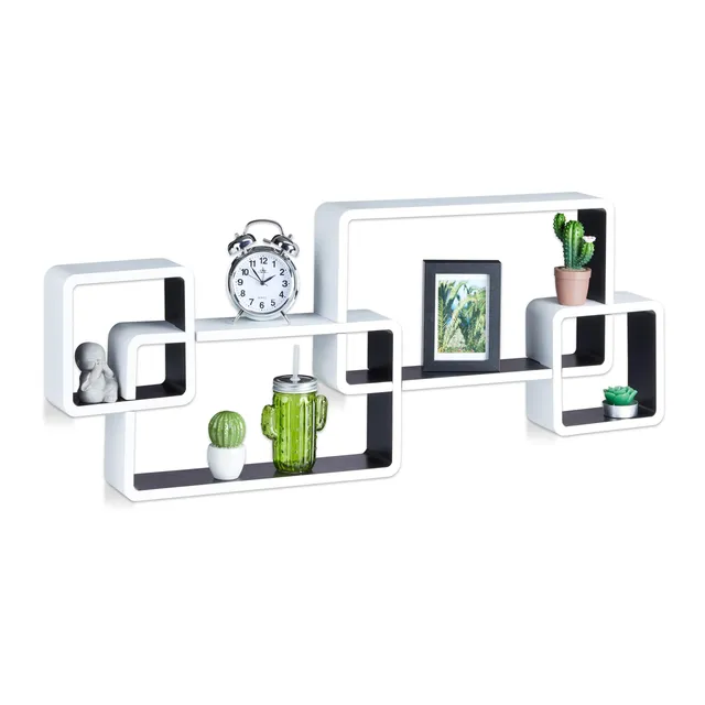 relaxdays-wandregal-cube-4-w-rfel-mdf-wei-schwarz image 1