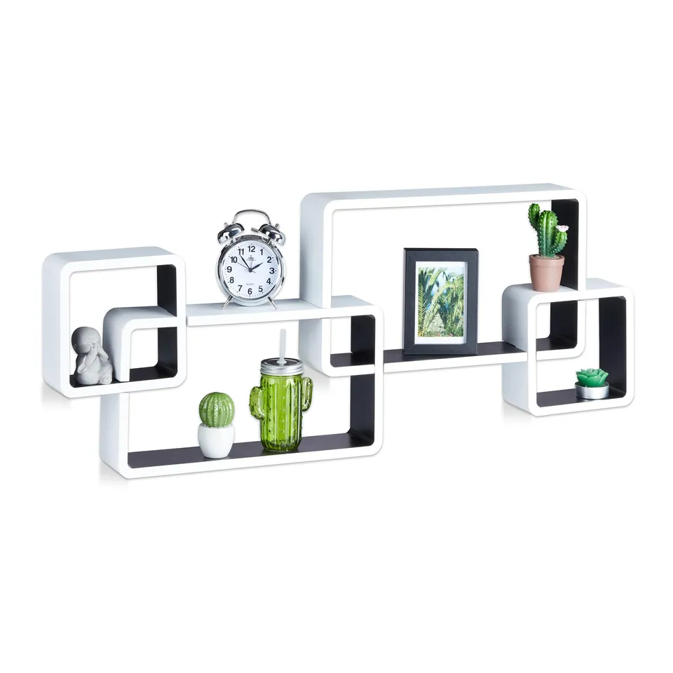 relaxdays-wandregal-cube-4-w-rfel-mdf-wei-schwarz image 1