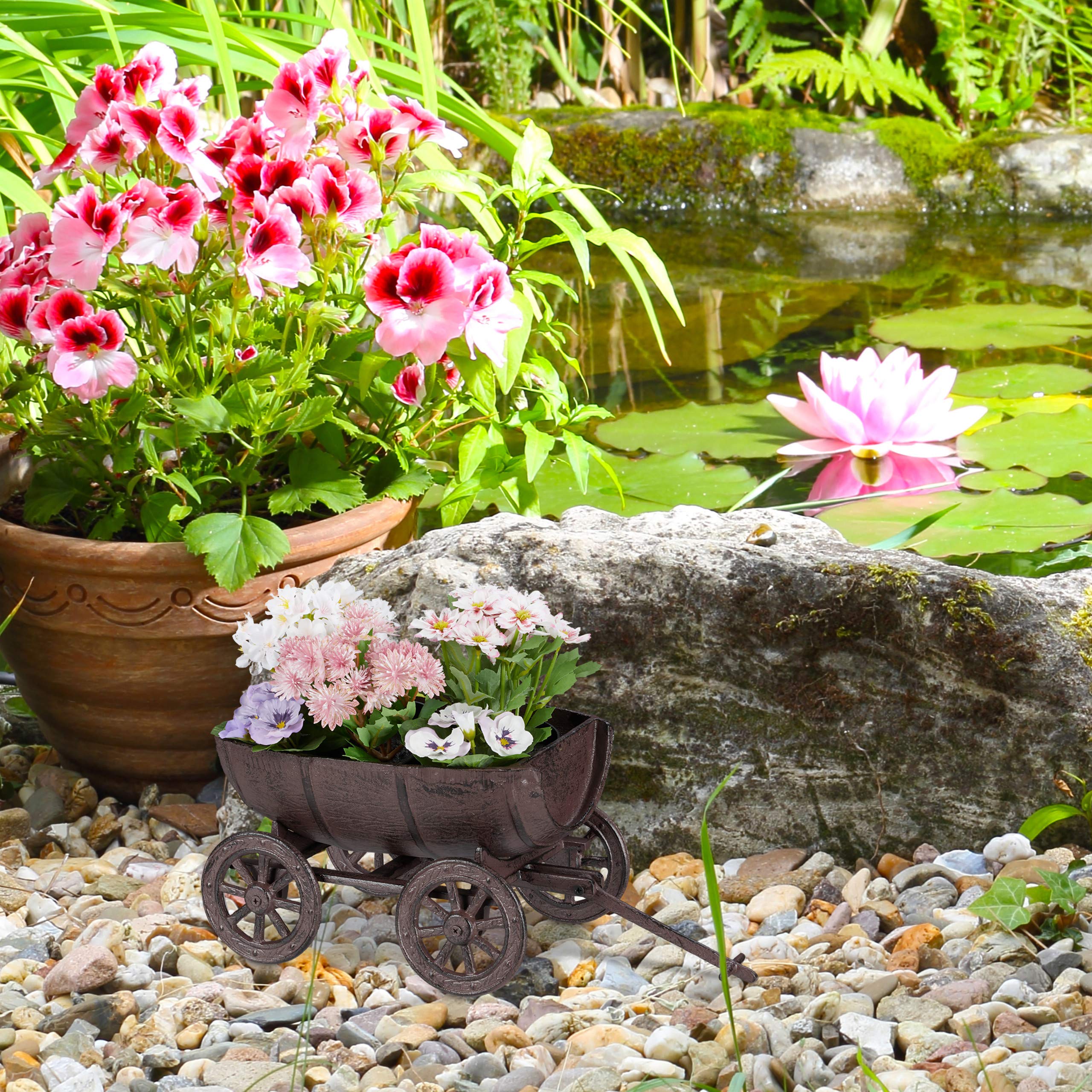 relaxdays-pflanzfass-halbes-weinfass-auf-karren-gusseisen-18-x-20-x-29-cm-braun image 2