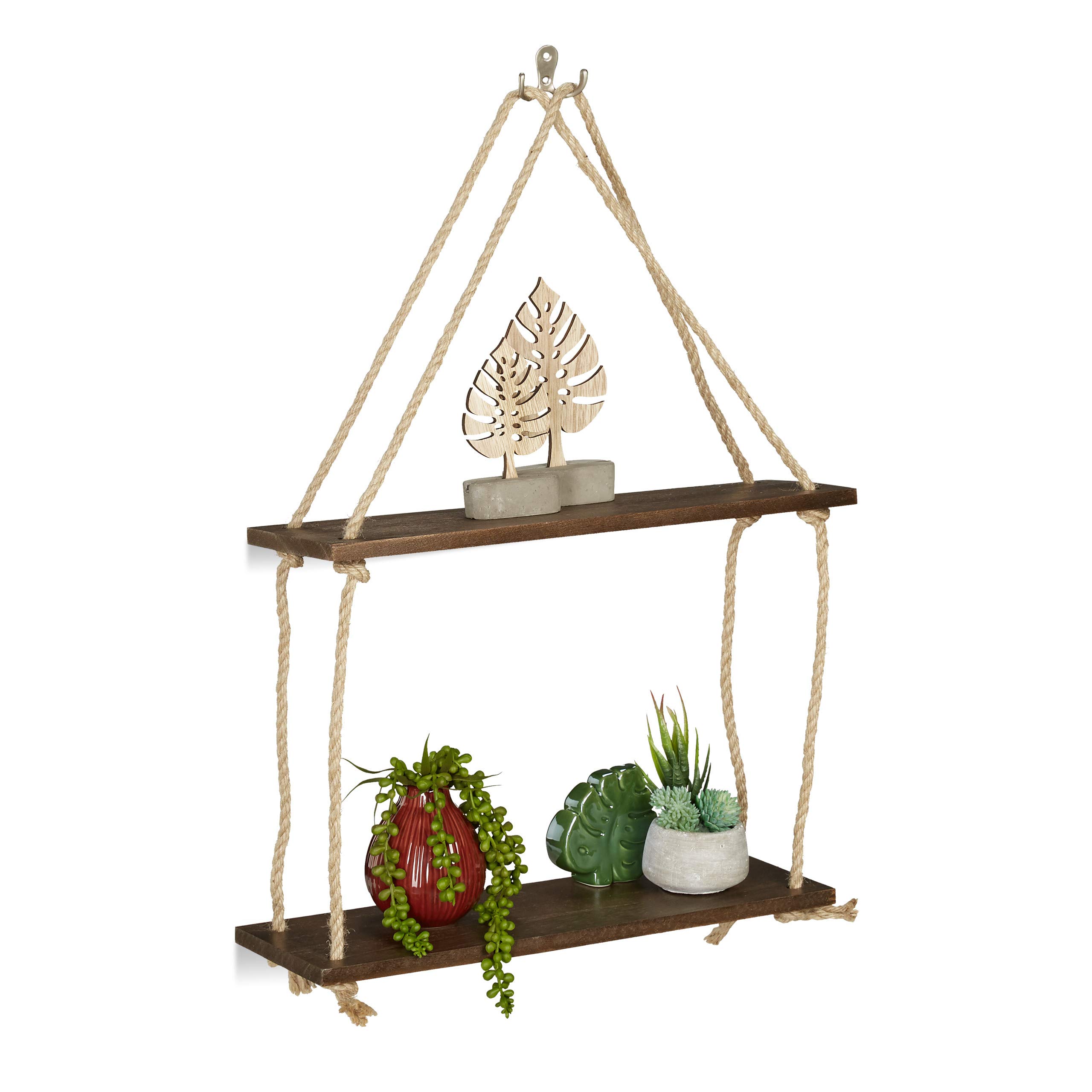 relaxdays-h-ngeregal-holz-2-ablagen-seil-regal-63x43x13-cm-braun image 1
