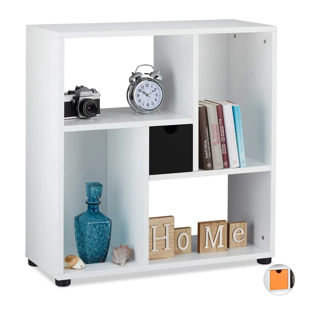 relaxdays-standregal-mit-4-f-chern-und-schublade-wei-schwarz-75-x-75-cm image 1