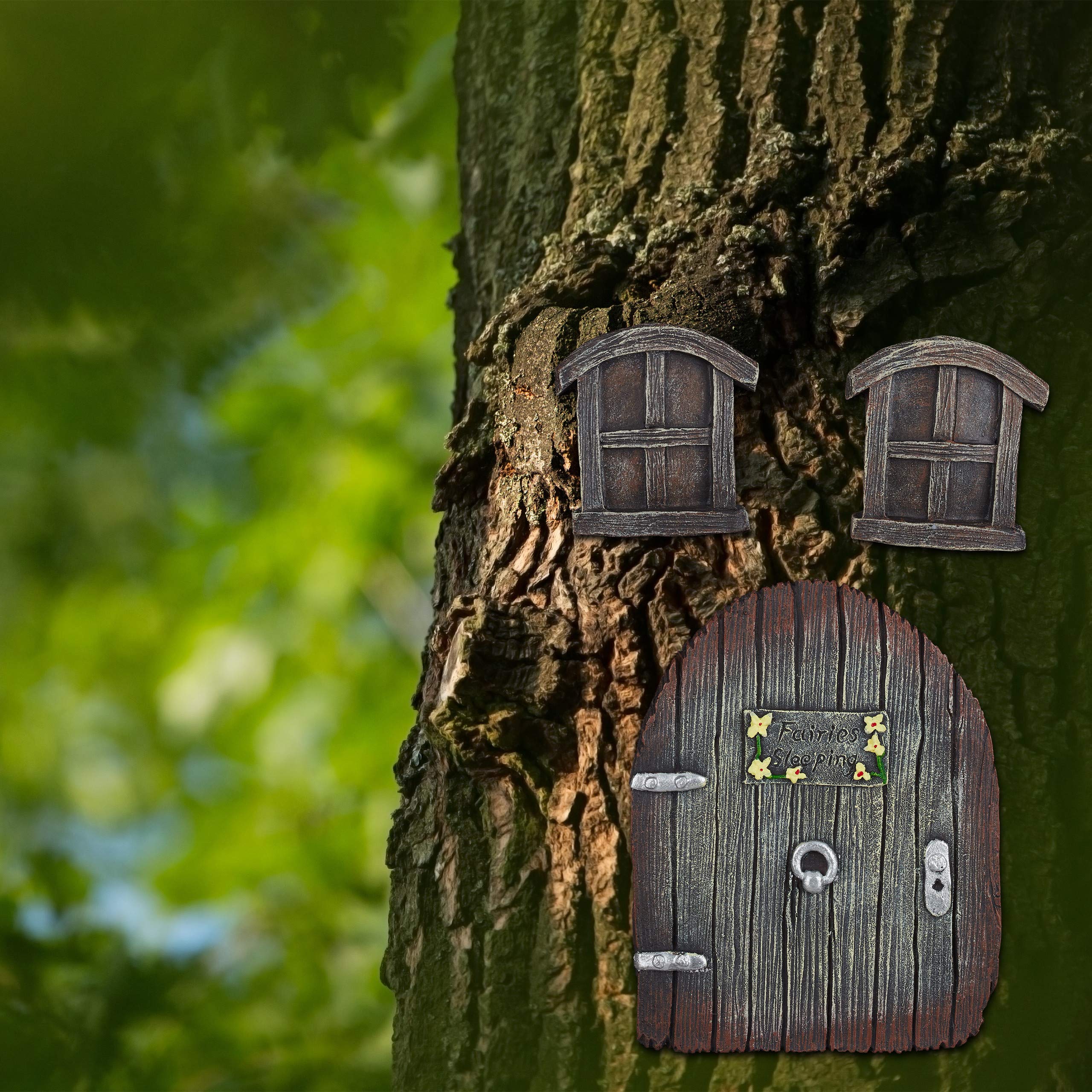 relaxdays-feent-r-garten-3-teilig-fairy-door-braun-wetterfest image 2