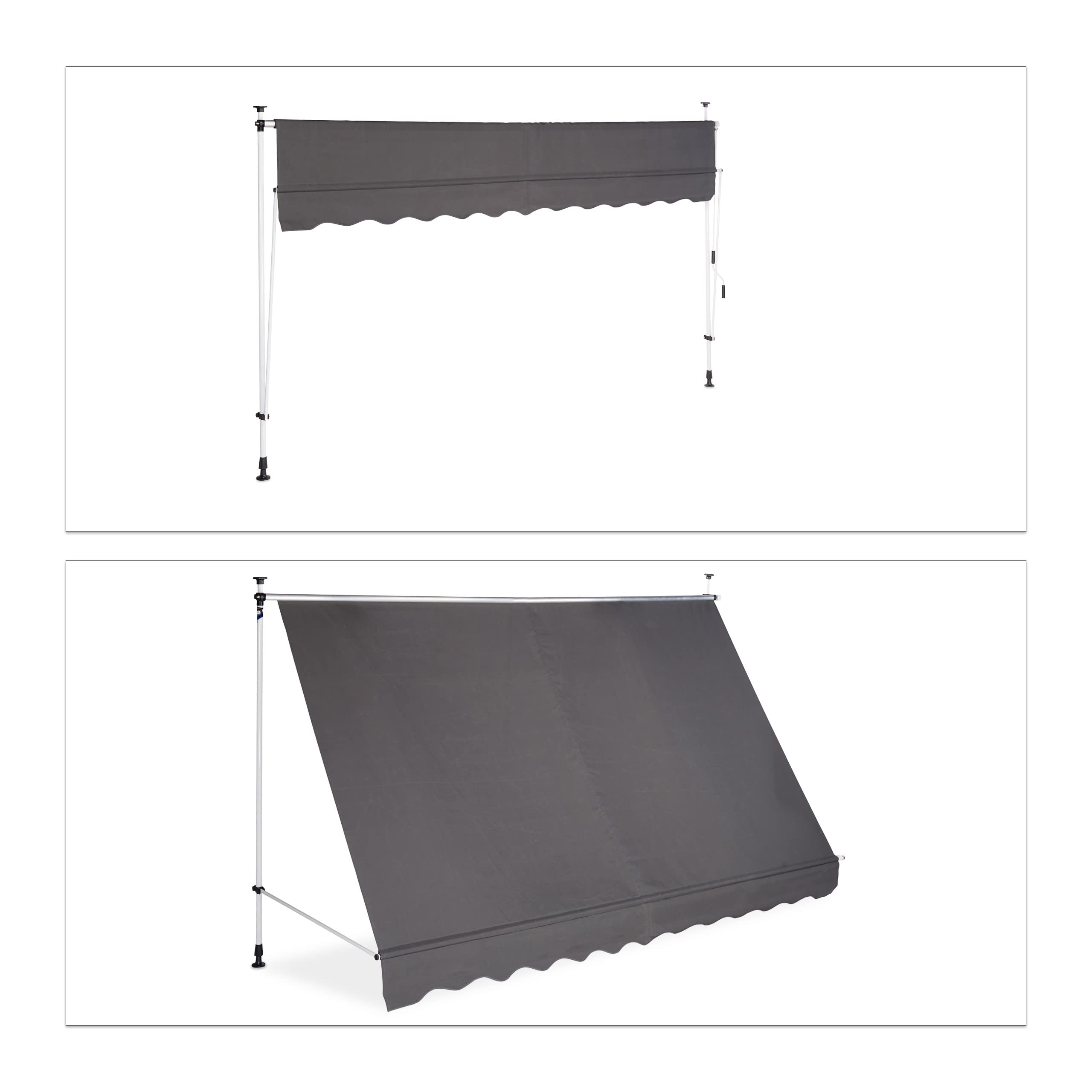relaxdays-klemmmarkise-balkon-300-cm-grau-polyester-ohne-bohren image 5