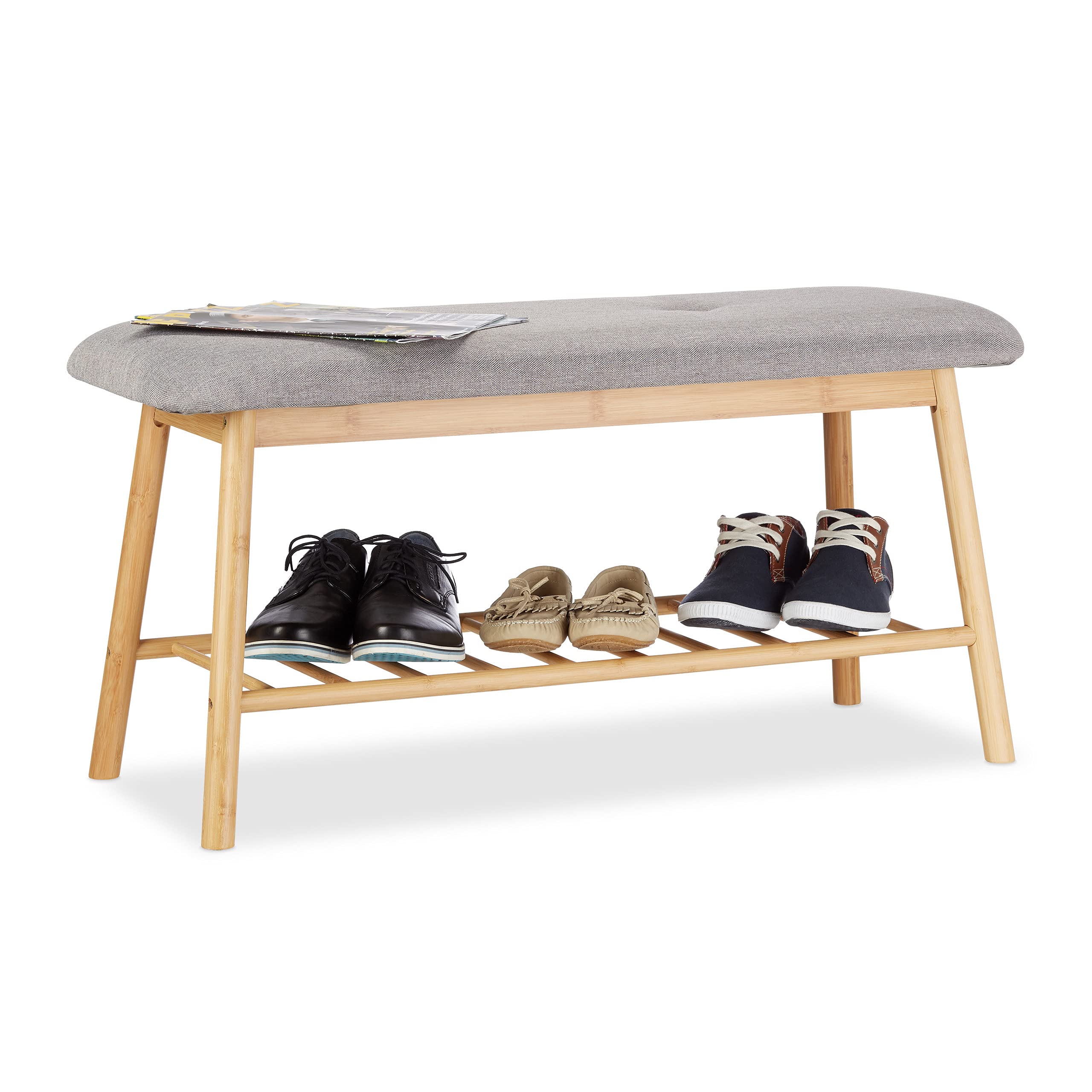 relaxdays-schuhbank-bambus-2-personen-44x90x34-cm-natur-grau image 1