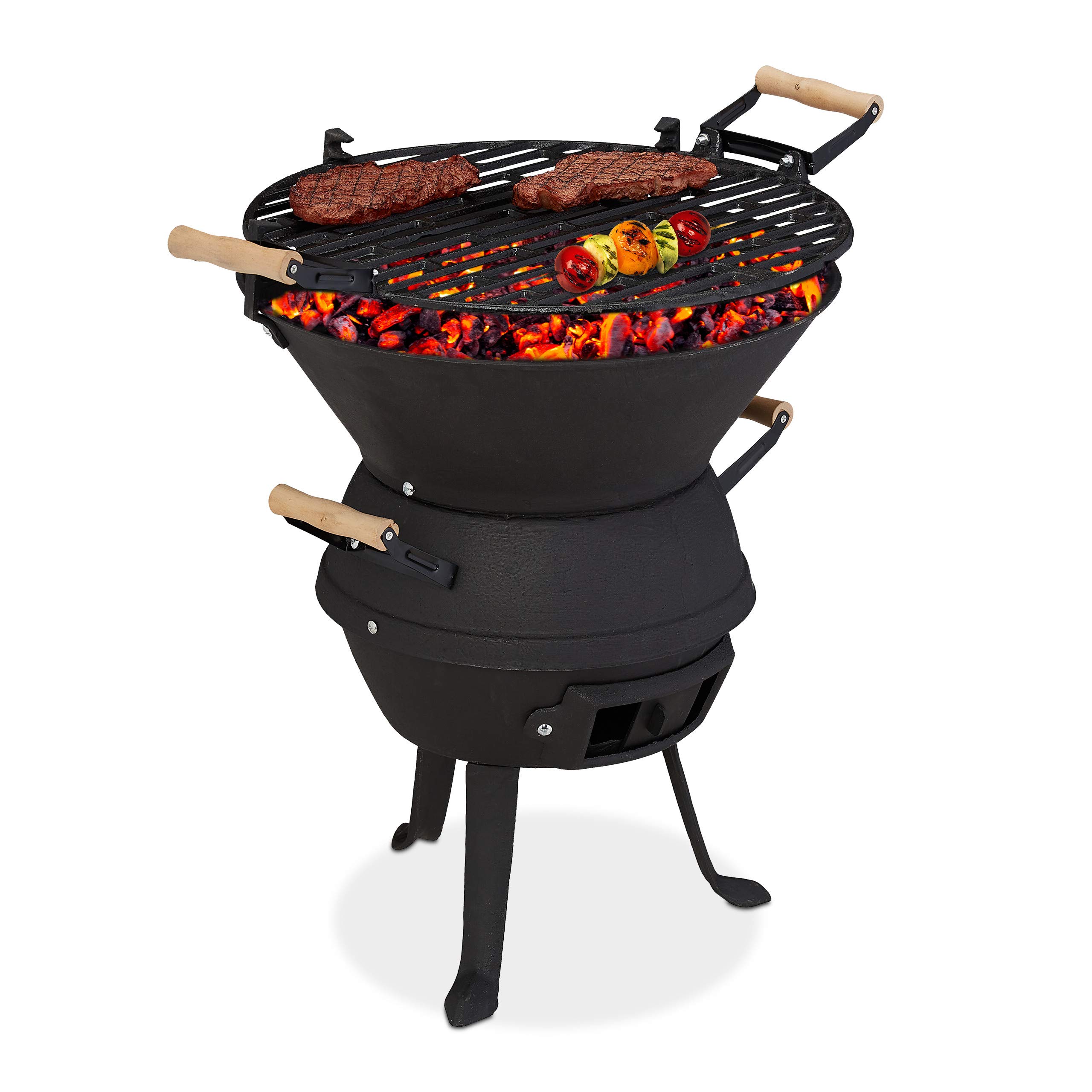 relaxdays-grillfass-holzkohlegrill-gusseisen-grill-mit-grillrost-37-cm-h-henvers image 1