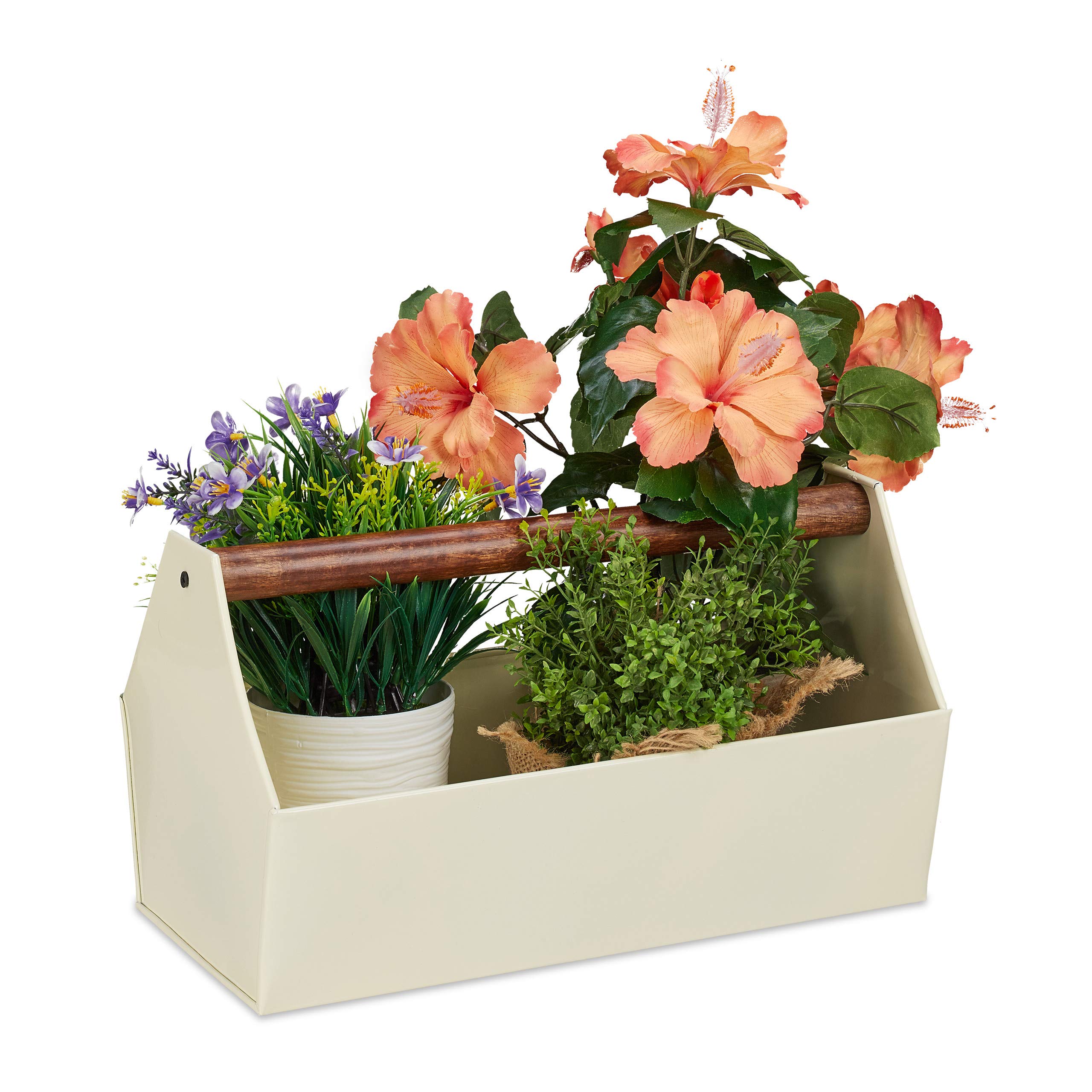 relaxdays-blumenkasten-eisen-creme-mit-holzgriff-pflanzkorb-hbt-20x36x20-cm image 1