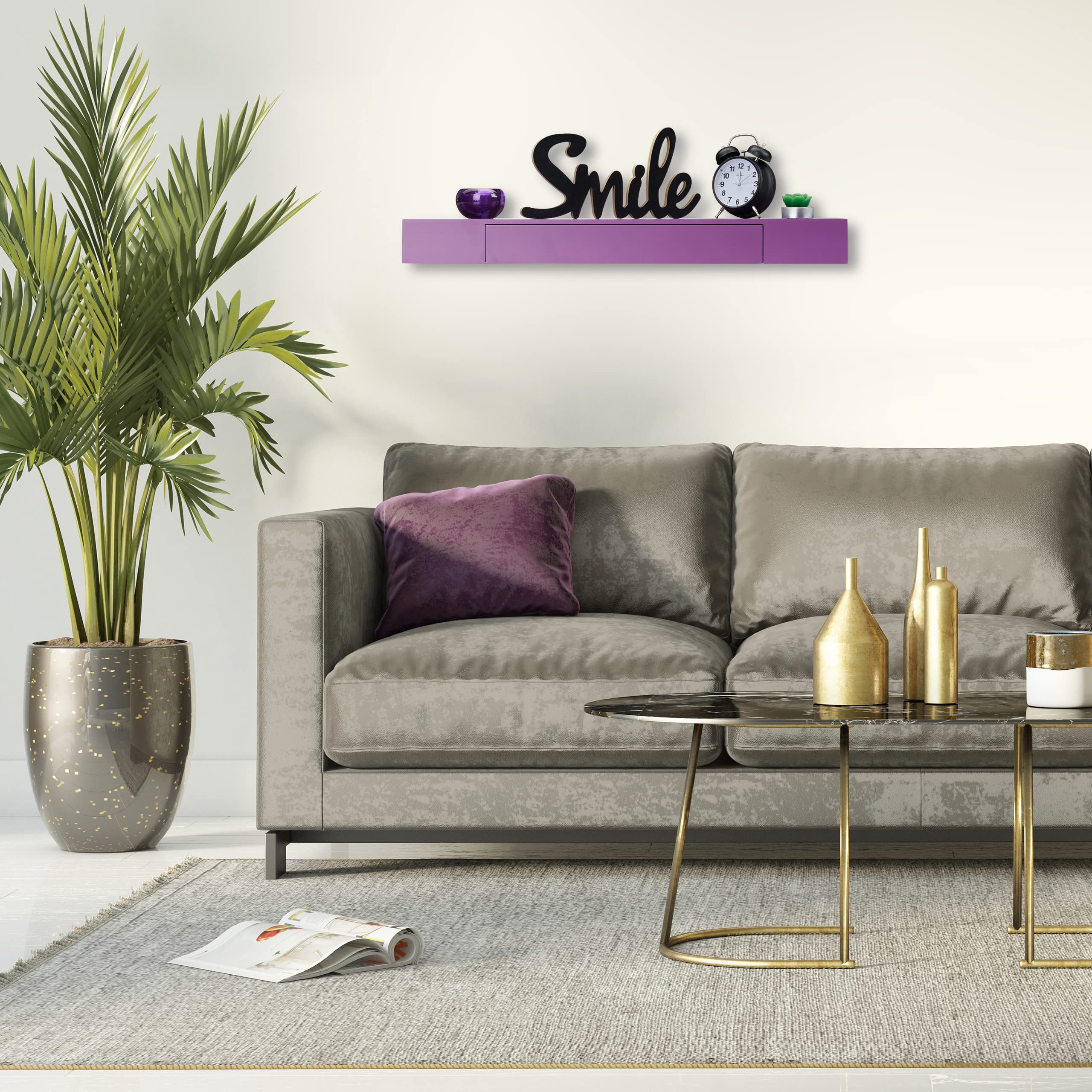 relaxdays-wandregal-mit-schublade-25-cm-tief-violett-mdf image 2