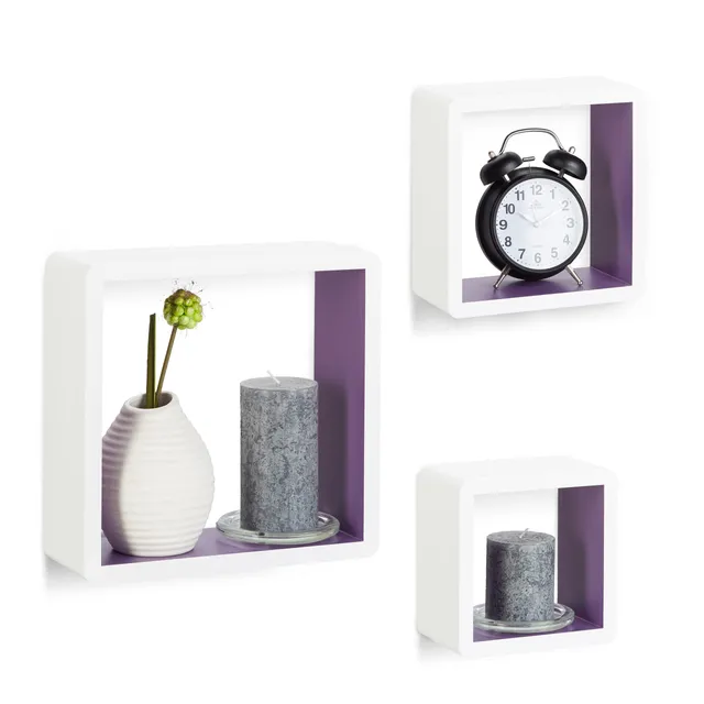 relaxdays-wandregal-cube-3er-set-mdf-wei-violett-27-x-27-x-10-cm image 1
