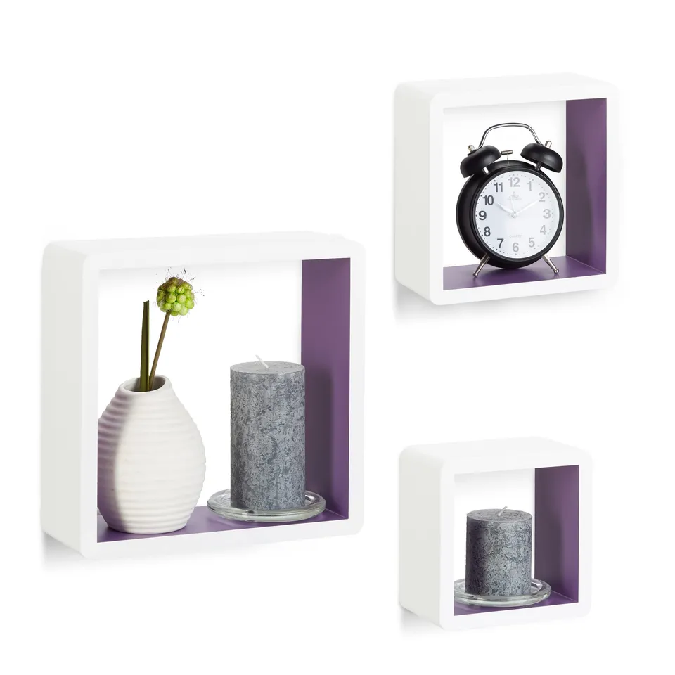 relaxdays-wandregal-cube-3er-set-mdf-wei-violett-27-x-27-x-10-cm image 1