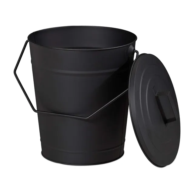 relaxdays-ascheeimer-mit-deckel-12-liter-stahl-schwarz image 1
